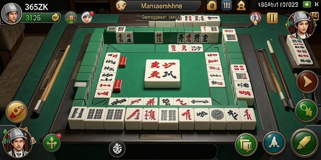 Screenshot gameplay <strong>365ZK</strong> menampilkan keindahan desain ubin Mahjong yang memukau.