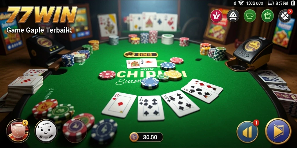 Screenshot utama 77WIN menampilkan keseruan gameplay Gaple yang interaktif.