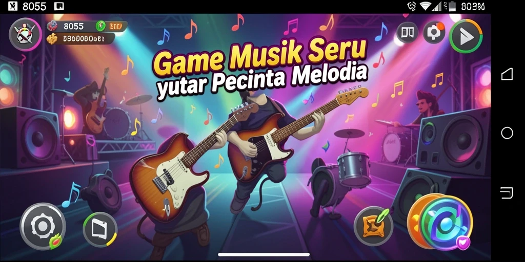 Tampilan gameplay seru dari aplikasi 8055 dengan berbagai lagu.