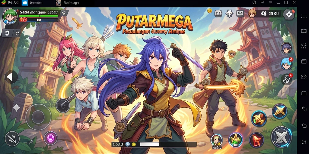 Tampilan gameplay PUTARMEGA yang penuh aksi dan karakter anime menarik.